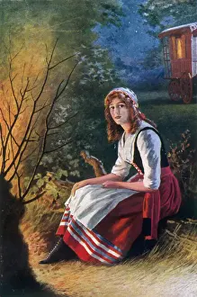Caravan Prints: Zaphne of the Woods Print: Woodland Scene with Gypsy Girl