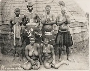 A Zulu Warrior and his Five Wives Print - circa 1905