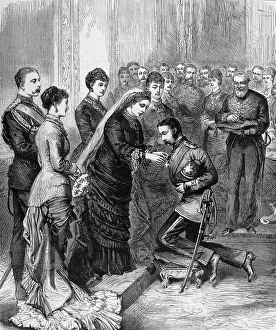 Zulu wars. Queen Victoria decorating officers engaged in the Zulu wars. Queen Victoria decorating officers engaged in the