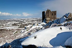 Carn Brea castle - in snow - looking east to Redruth and beyond Carn Brea castle - in snow - looking east to Redruth and beyond