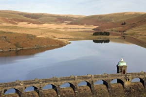 Craig Goch Dam - close up showing tower and arches - February Craig Goch Dam - close up showing tower and arches - February