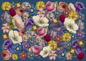 Retro Floral Collage Print with Blue Background