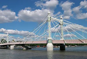 London - Albert Bridge over River Thames view from south bank London - Albert Bridge over River Thames view from south bank