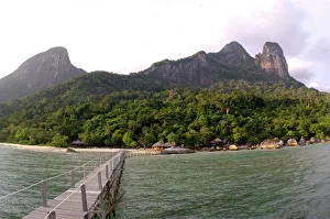 Rainforest, volcanic Twin Peaks - Bukit Batu Sirau and Bukit Semukut peaks, and the Gunung Kajang peak on the left Rainforest, volcanic Twin Peaks - Bukit Batu Sirau and Bukit Semukut peaks, and the Gunung Kajang peak on the left