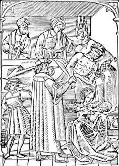 15th century woodcut showing plague victim 15th century woodcut showing plague victim