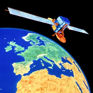 3-D Computer graphic of satellite over Europe 3-D Computer graphic of satellite over Europe