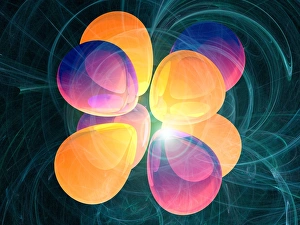 Prints of 4f2 electron orbital, computer model. An electron orbital is a region around an atomic nucleus (not seen) in which one or a pair of electrons is most likely to exist Images Dated 2007 February: Computer model of 4f2 electron orbital, Print