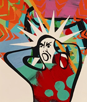 Abstract artwork of a angry man holding his head Abstract artwork of a angry man holding his head