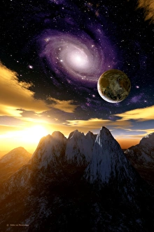Extrasolar Planet Prints: Alien sky at sunset, computer artwork