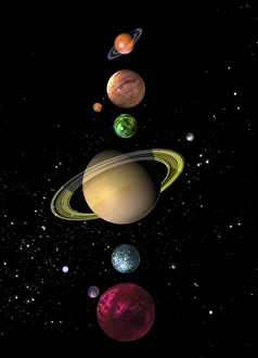 Space Exploration Illustration Prints: Alien solar system, artwork F005 / 0431
