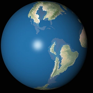 Ancient Earth Print: Computer artwork of the Earth at 65 million years ago