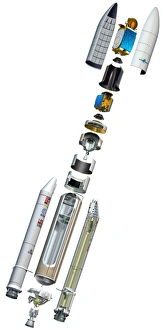 Space Exploration Illustration Prints: Ariane 5 rocket, artwork