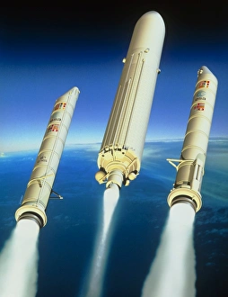 Artists impression of the launch of an Ariane 5 Artists impression of the launch of an Ariane 5