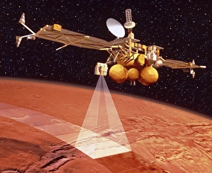 Artists impression of Mars 96 Orbiter surveying Artists impression of Mars 96 Orbiter surveying
