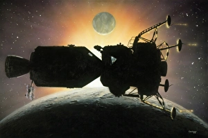Artwork of Apollo spacecraft over Moon Artwork of Apollo spacecraft over Moon