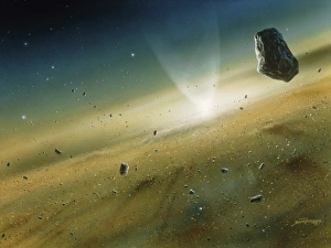 Artwork of asteroids in the early solar system Artwork of asteroids in the early solar system