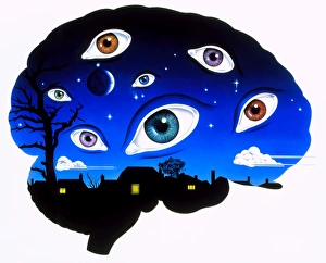Artwork of brain depicting insomnia, or dreaming Artwork of brain depicting insomnia, or dreaming