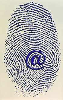 Artwork of e-mail address @ sign & a fingerprint Artwork of e-mail address @ sign & a fingerprint