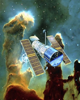 Artwork of Hubble Space Telescope and Eagle Nebula Artwork of Hubble Space Telescope and Eagle Nebula