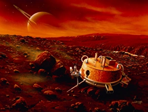 Artwork of Huygens probe on the surface of Titan Artwork of Huygens probe on the surface of Titan