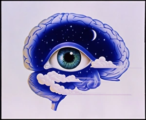 Images Dated 1994: Abstract Brain with Starry Night Sky and Open Eye Print
