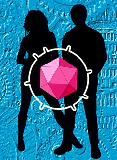 Artwork of a man and woman with the AIDS virus Artwork of a man and woman with the AIDS virus