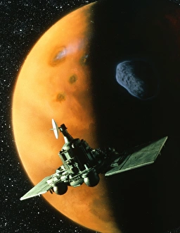 Artwork of Phobos spacecraft in orbit around Mars Artwork of Phobos spacecraft in orbit around Mars