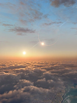 Binary Star System Prints: Artwork of planet around binary Kepler-35