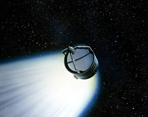 Artwork showing Giotto nearing Halleys Comet Artwork showing Giotto nearing Halleys Comet