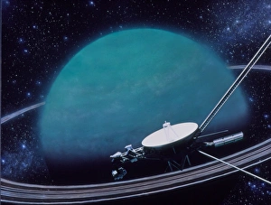 Artwork showing Voyager 2s encounter with Uranus Artwork showing Voyager 2s encounter with Uranus