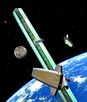 Artwork of a space station around planet Earth Artwork of a space station around planet Earth