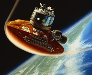 Artwork of spacecraft using aerobraking technique Artwork of spacecraft using aerobraking technique