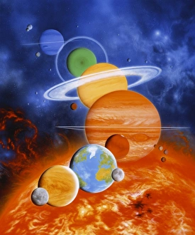Artwork of Sun and planets of Solar System Artwork of Sun and planets of Solar System