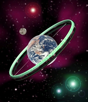 Artwork of a torus-shaped space station or planet Artwork of a torus-shaped space station or planet