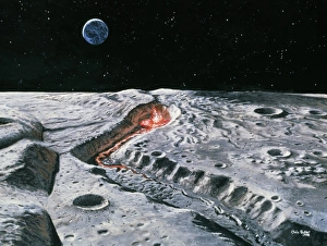 Artwork of a volcano erupting in the Moons past Artwork of a volcano erupting in the Moons past