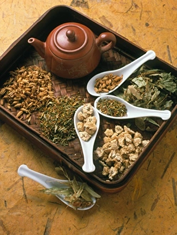 Assortment of herbal teas on a tray Assortment of herbal teas on a tray