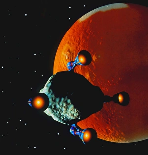 Asteroid being moved past the planet Mars Asteroid being moved past the planet Mars