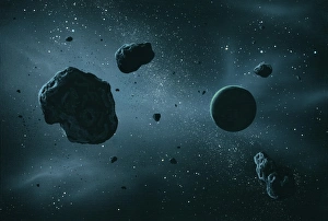 Asteroids and extrasolar planet, artwork Asteroids and extrasolar planet, artwork