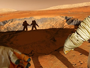 Two astronauts on Mars, artwork Two astronauts on Mars, artwork