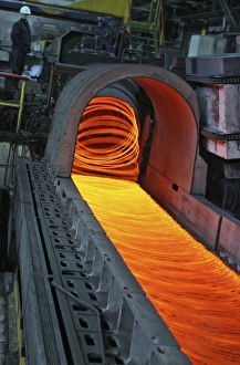 Steel Production Process Prints: Bar-rolling mill processing molten metal