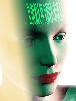 Images Dated 12th December 2006: Barcode on a womans forehead Print