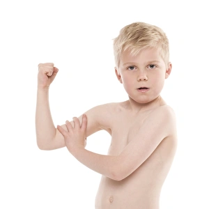 Prints of MODEL RELEASED. Boy flexing his biceps Images Dated 2009 November: Boy flexing his biceps Print