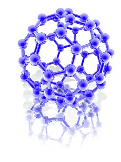 Prints of Buckyball molecule. Computer artwork of a molecule of buckminsterfullerene (C60), a spherical fullerene and the first fullerene to be discovered (in 1985) Images Dated 2006 June: Buckyball Molecule Print