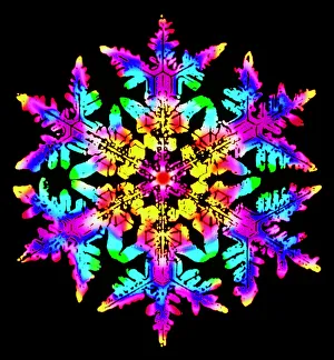Coloured computer-enhanced image of a snowflake Coloured computer-enhanced image of a snowflake