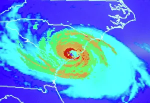 Coloured satellite image of Hurricane Hugo Coloured satellite image of Hurricane Hugo