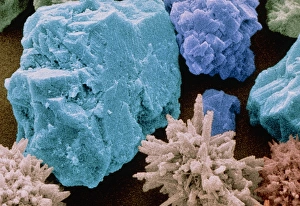 Coloured SEM of crystals of toothpaste abrasive Coloured SEM of crystals of toothpaste abrasive