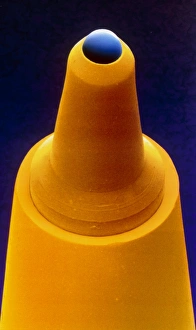 Coloured SEM of the nib of a ballpoint pen Coloured SEM of the nib of a ballpoint pen