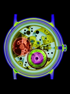 Coloured X-ray of a 17-jewel wrist-watch Coloured X-ray of a 17-jewel wrist-watch