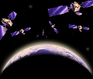 Space Illustration Artwork Prints: Communication satellites