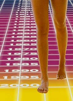 Computer abstract of womans legs and time grid Computer abstract of womans legs and time grid